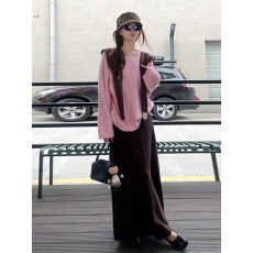 批发巨好看气质长袖针织<b class='q'>连衣裙</b>子女秋冬2025新款韩系穿搭一整套装长裙