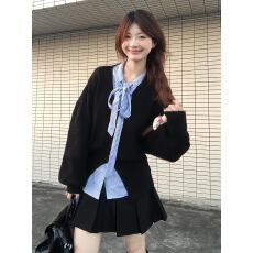 批发冬季一整套穿搭高级感学院风毛衣开衫衬衫叠穿两件套装女2025新款