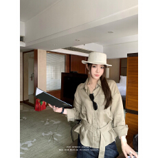 批发FCY studio卡其绿腰带设计衬衫女2025<b class='q'>秋</b>复古韩系宽松天丝亚麻衬衣