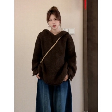 批发韩系慵懒风软糯套头连帽毛衣女装秋冬季新款高级感宽松显瘦针织衫