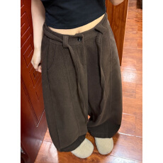 批发咖色毛呢弯刀阔腿裤女<b class='q'>秋</b>冬新款大码胖mm高腰宽松显瘦直筒休闲裤子
