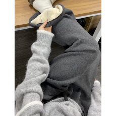 批发灰色仿羊羔绒糯米休闲裤子女<b class='q'>秋</b>冬2025新款慵懒风垂感加绒加厚卫裤