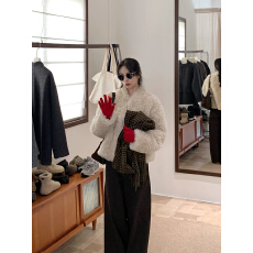 批发BRIVIN韩系米白羊卷毛托卡皮毛一体短外套女2025秋冬<b class='q'>短款</b>环保<b class='q'>皮草</b>