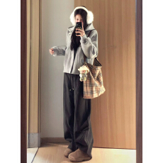 批发韩系休闲灰色连帽卫衣外套女秋冬新款宽松拉链开衫慵懒风长袖上衣