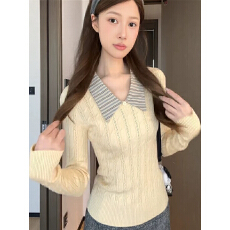 批发韩系学院风POLO领针织衫百褶<b class='q'>半身裙</b>两件套<b class='q'>女</b>秋冬修身显瘦绝美套装