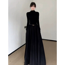 批发法式赫本风高领针织连衣裙女加厚秋<b class='q'>冬</b>气质收腰显瘦过膝长裙内搭裙