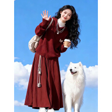 批发圣诞氛围感穿搭针织<b class='q'>连衣裙</b>2026超火冬装一整套装跨年战袍红色裙子