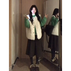 批发韩系穿搭一整套小个子香风羊羔毛马甲毛衣<b class='q'>裙子</b>套装女秋冬2025新款