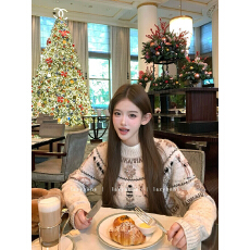 批发费尔岛针织衫女秋<b class='q'>冬</b>季千金名媛气质圣诞节日长袖圆领软糯毛衫上衣