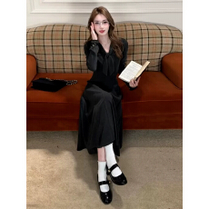 批发学院风长袖<b class='q'>连衣</b>裙子女2025新款加厚秋冬季穿搭配大衣内搭打底<b class='q'>长裙</b>