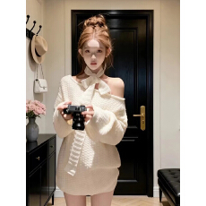 批发纯欲甜美风穿搭套装女冬季2026新款系带斜肩针织衫显瘦<b class='q'>短裤</b>两件套