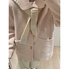 批发温柔风粉色翻领毛呢<b class='q'>外套</b><b class='q'>女</b>中长款单排扣通勤呢子大衣小个子减龄