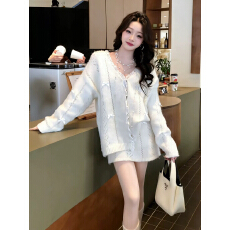 批发慵懒温柔风镂空蝴蝶结针织开衫半身裙套装女秋冬高级感毛衣两件套