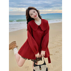 批发红色<b class='q'>双面</b><b class='q'>羊绒</b>外套女秋冬收腰显瘦娃娃领时尚洋气小个子羊毛呢<b class='q'>大衣</b>