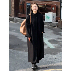 批发2026新款富家千金感<b class='q'>冬</b>装黑色毛呢外套女装秋<b class='q'>冬</b>季韩系长款大衣加厚