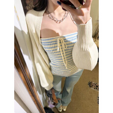 批发纯欲穿搭套装女早春季绝美巨好看长袖<b class='q'>针织</b><b class='q'>开衫</b>抹胸背心上衣两件套