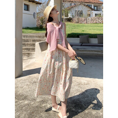 批发法式气质温柔碎花吊带<b class='q'>连衣裙</b>女2026春季新款早春漂亮<b class='q'>粉色</b>长裙套装