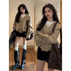 批发卡其色翻领短款风衣薄外套女<b class='q'>春</b>秋季2026新款早<b class='q'>春</b>小个子上衣高级感