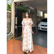 批发LUU桃喜儿/白月光两穿连衣裙女夏度假印花a字长款修身<b class='q'>裙子</b>设计感