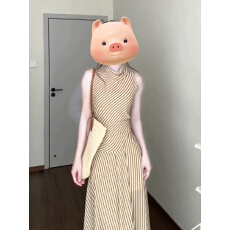 批发法式复古荡领条纹无袖背心<b class='q'>连衣裙</b>御姐气质高级感收腰a字长裙<b class='q'>夏</b>季