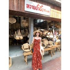 批发陈文文xenl【浪漫春日颂】春夏海边度假<b class='q'>长裙</b>红色碎花<b class='q'>吊带</b>连衣裙女