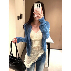 批发春夏<b class='q'>针织</b>衫克莱因蓝色上衣镂空宽松显瘦薄款小香风<b class='q'>短款</b>毛衣<b class='q'>开衫</b>