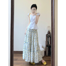 批发2026新款韩系温柔风穿搭一整套裙子女夏季白色<b class='q'>衬衫</b><b class='q'>碎花</b>长裙两件套