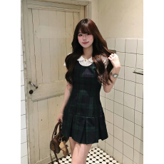 批发韩系学院风初夏绝美套装小个子穿搭格纹背心<b class='q'>连衣裙</b>短袖上衣一整套