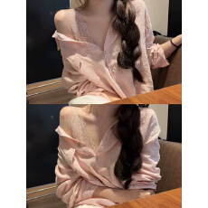 批发法式粉色polo领防晒衬衫外套女夏季<b class='q'>设计</b>感宽松休闲慵懒风亚麻上衣