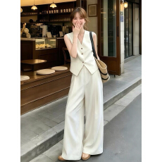 批发2026超火ootd穿搭一整套装女夏季巨好看无袖马甲上衣阔腿裤两件套
