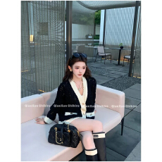 批发小香风金属扣撞色宽松毛衣今年流行的爆款女装春季新款千金外套潮