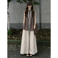 批发巨好看无袖<b class='q'>亚麻</b>背心上衣阔腿裤套装女夏2026新款松弛感穿搭一整套
