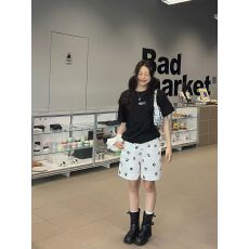 批发休闲运动套装女小狗脚印图案<b class='q'>印花</b>休闲短裤新款百搭居家外穿沙滩裤