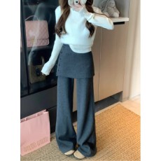 批发设计感单排扣屁帘糯米裤女<b class='q'>秋</b>季2025新款时尚灰色高腰拖地裤休闲裤