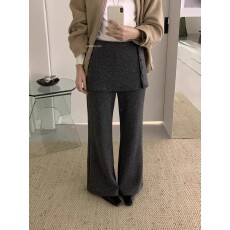 批发<b class='q'>秋</b>冬新款加绒通勤风可拆卸屁帘假两件休闲裤垂感灰色毛呢阔腿裤女