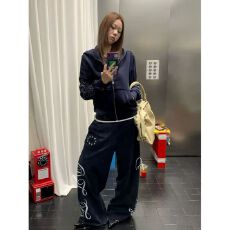 批发工装裤<b class='q'>女</b>春秋季日系复古宽松阔腿拖地<b class='q'>长裤</b>ins潮牌抽绳束脚休闲