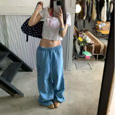 批发2026秋季新款<b class='q'>休闲裤</b><b class='q'>女</b>美式宽松显瘦直筒拖地裤高腰抽绳阔腿裤<b class='q'>潮</b>