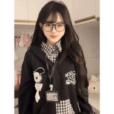 薄款 原版做工 刺绣+广州格子+校卡 纯棉华棉复合 卫衣女