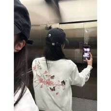 批发实价 #二本针线# 刺绣+内里铺布 19支220克纯棉 长袖T恤女