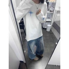 批发实价 #二本针线# 刺绣  19支220克纯棉 长袖T恤女