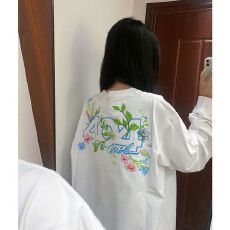 批发实价 #二本针线# 原版做工 刺绣 19支220克纯棉 长袖T恤女