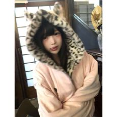 批发加绒 白金拉链 原版豹纹 内抽 秋冬<b class='q'>可爱</b>兔耳朵连帽卫衣女