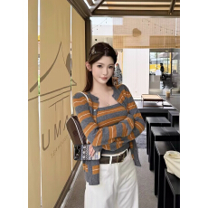 批发法式复古条纹针织开衫抹胸吊带两件套上衣<b class='q'>女</b>春季款设计感条纹外套