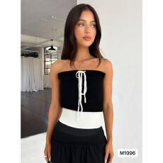 批发2025年<b class='q'>夏</b>季新款纯欲风性感炸街一字领抽绳系带拼色抹胸百搭上衣女