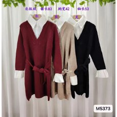 批发<b class='q'>撞色</b>假两件针织衬衫领拼接裙子秋冬法式收腰气质宽松显瘦<b class='q'>连衣裙</b>