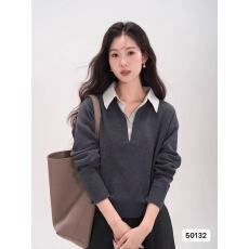 批发2025年秋冬新款韩版设计感Polo领<b class='q'>衬衣</b>拼接假两件长袖百搭上衣女