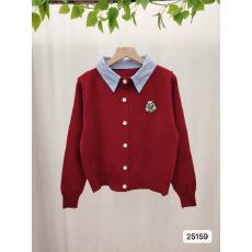 批发学院风拼接假两件针织衫女春秋2026新款宽松短款长袖毛衣开衫上衣