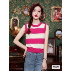 批发韩系撞色圆领条纹针织无袖背心春夏季2026新款百搭显瘦外穿上衣潮