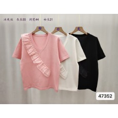 批发荷叶边v领短袖2026年夏季<b class='q'>韩版</b>时尚新款拼接钉珠洋气套头百搭上衣