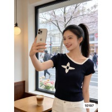 批发2026年夏季韩版辣妹藏<b class='q'>花朵</b>斜肩短袖针织衫女毛衣修身露肩百搭上衣